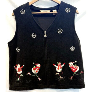 Vintage Bechamel Christmas Sweater Vest Women Small Snowman Snowflake Embroider